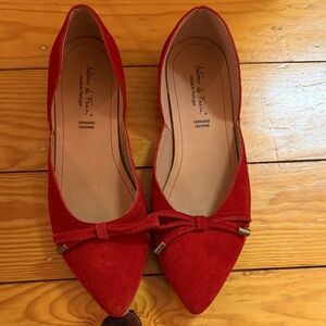 Red Suede Flats with Bow Accent